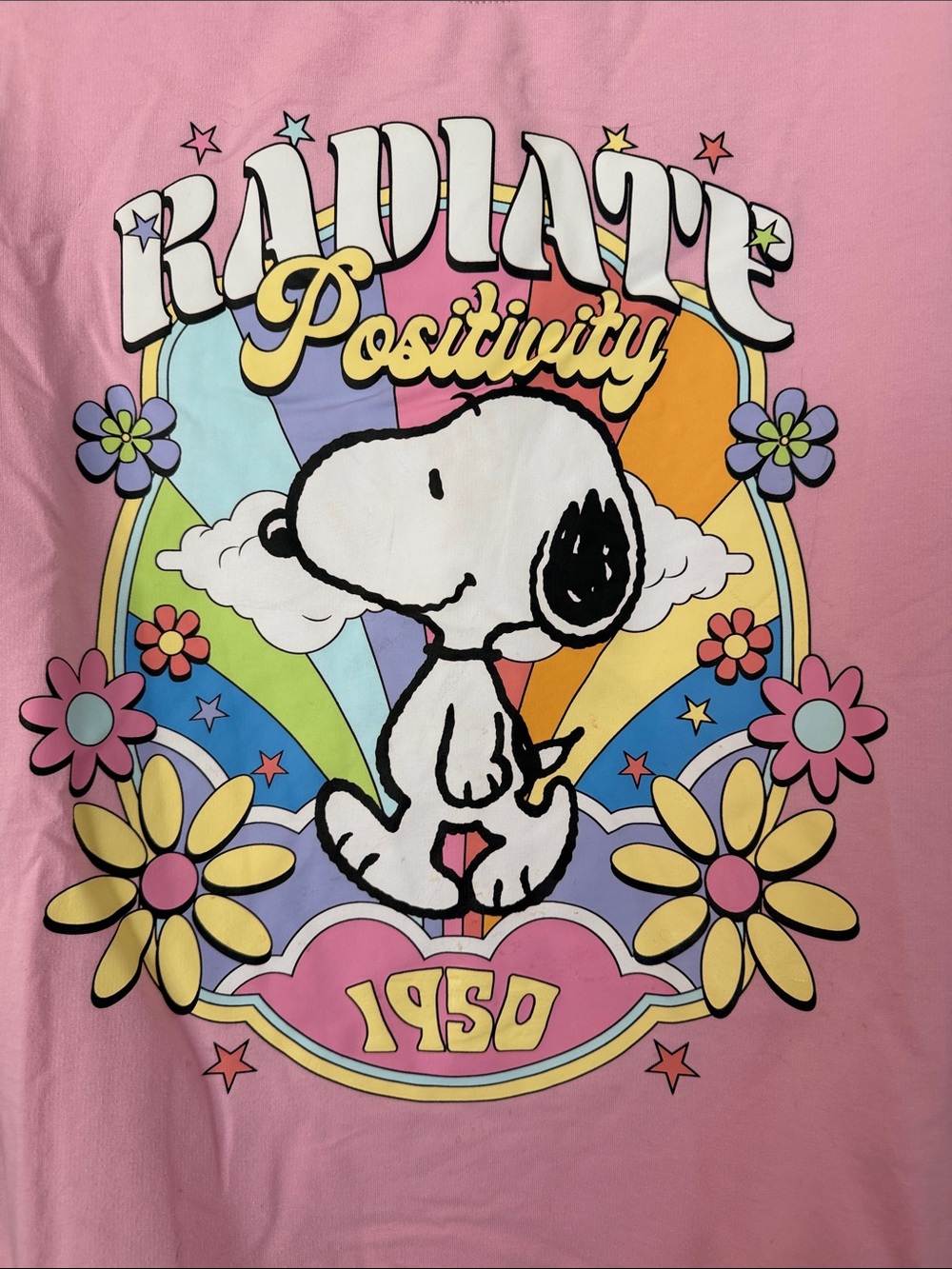 NWOT Peanuts Pink Snoopy Radiate Positivity Graphic Sweatshirt - Picture 3 of 7